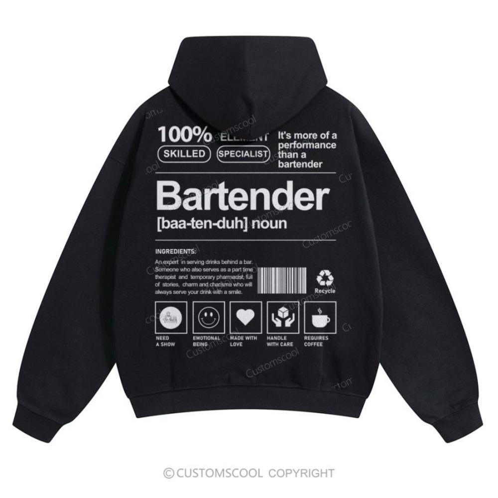 Bartender black hoodie graphic on back
